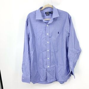 POLO Ralph Lauren‎ Men Size XXL 18 34 35 Shirt Button Down Top Blue Check Slim